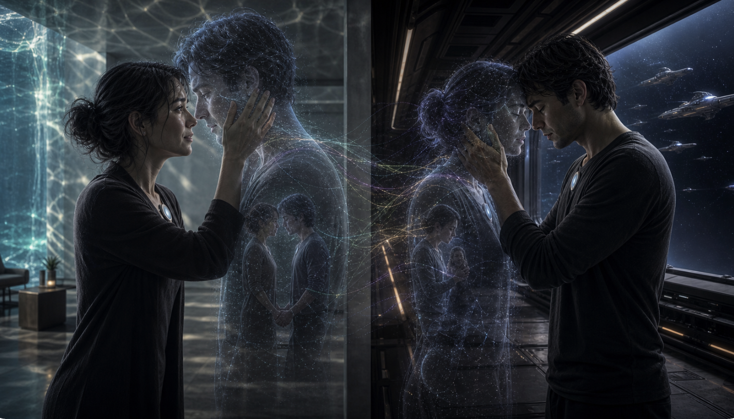 Two people in distant environments use relational projections to reach across dimensional separation